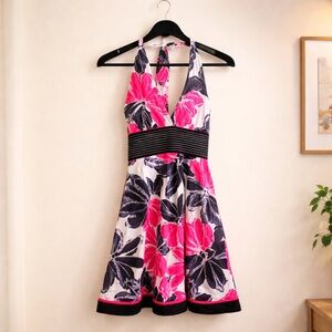 Speeches Size 5 Floral Print Cotton Polyester Spandex Mini Halter Dress